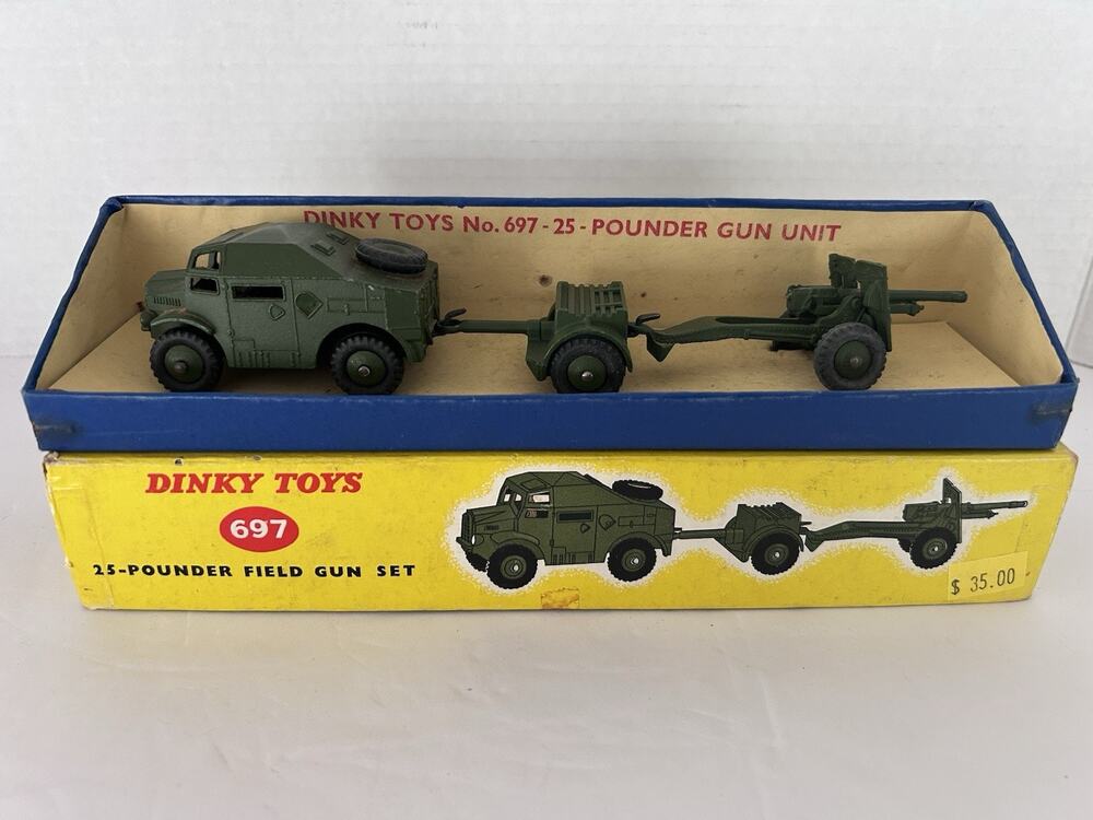 Vintage Dinky Toys 697 25-Pounder Field Gun Set W/Box